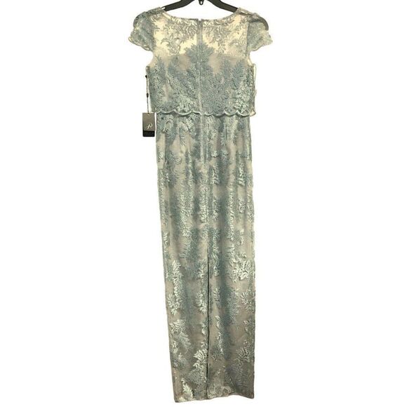 Adrianna Papell 2 Ornate Embroidered Floral Metallic Bateau Illusion Column Gown - Picture 10 of 10